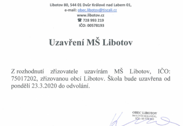 Uzavření MŠ Libotov